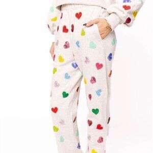 NEW Queen Of Sparkles-Light Grey Multi Rhinestone Heart Sweat Pant